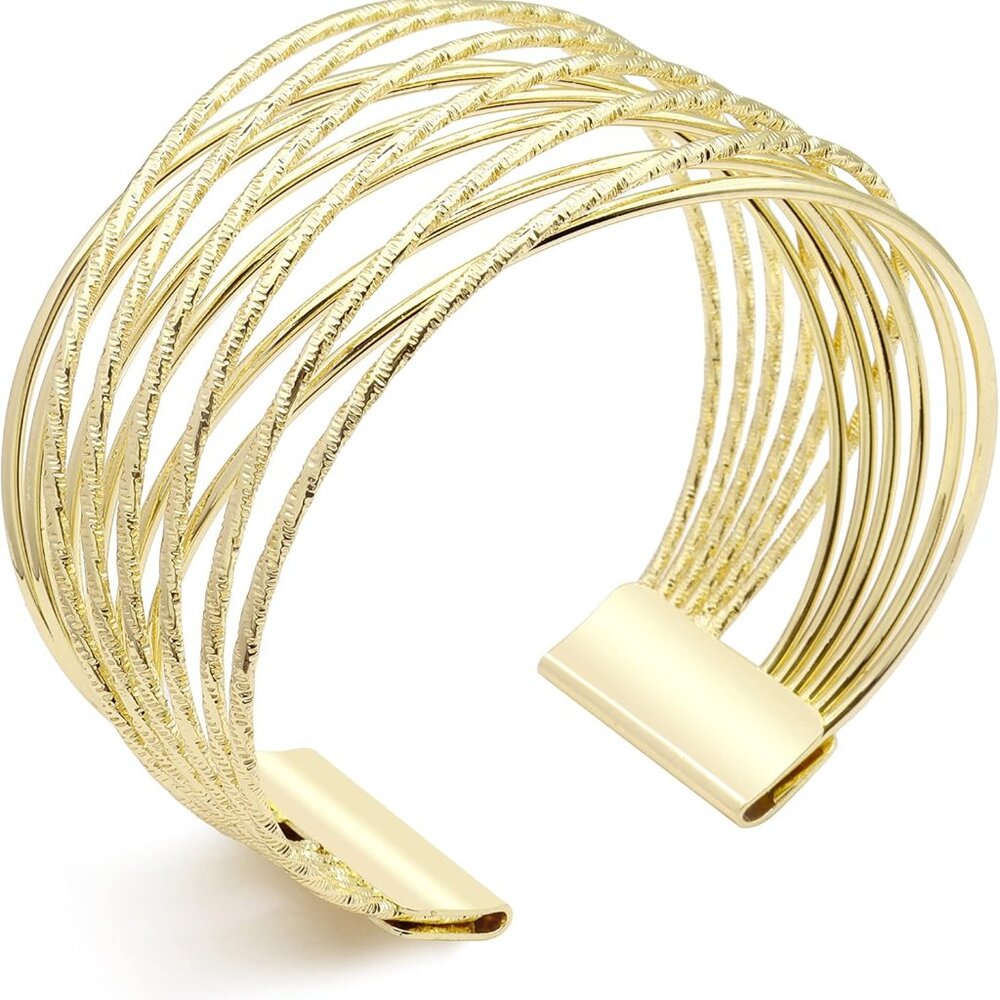 Boho Chunky Cuff Bracelet for Women,Gold/Silver/Rose gold Multi-layer Cross Wire